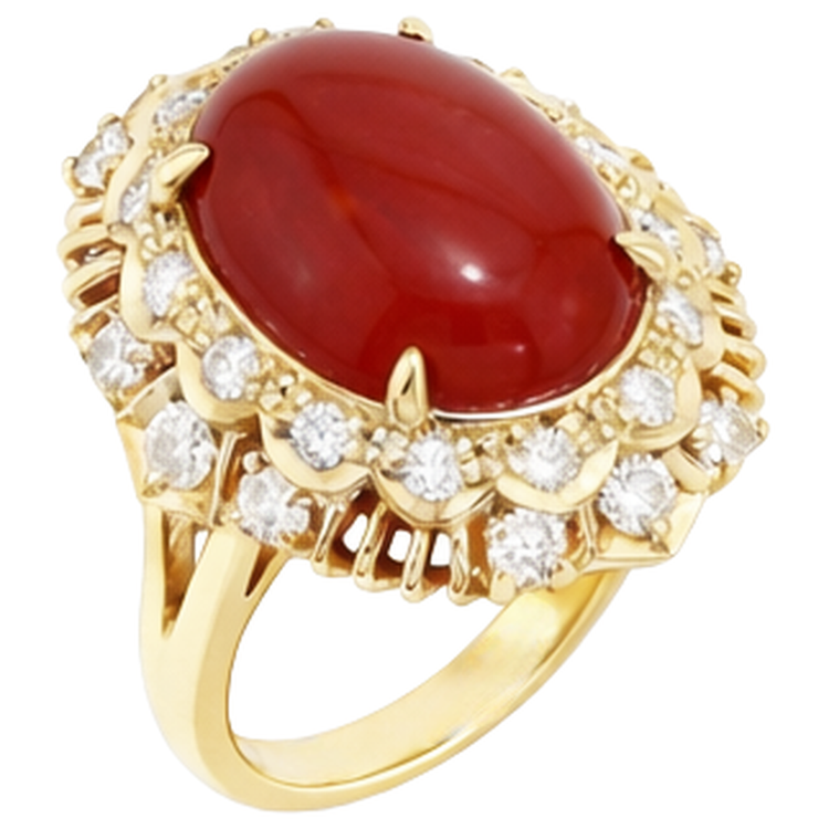 Élégante Bague De Cocktail En Or Corail