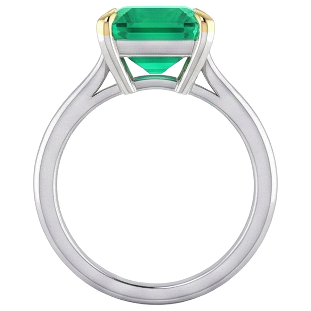 Émeraude Taille Émeraude Bague Pierre Précieuse en Or 14K Bicolore – vue de profil