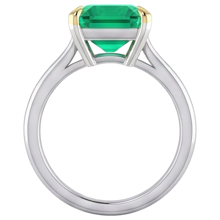 Émeraude Taille Émeraude Bague Pierre Précieuse en Or 14K Bicolore – vue de profil