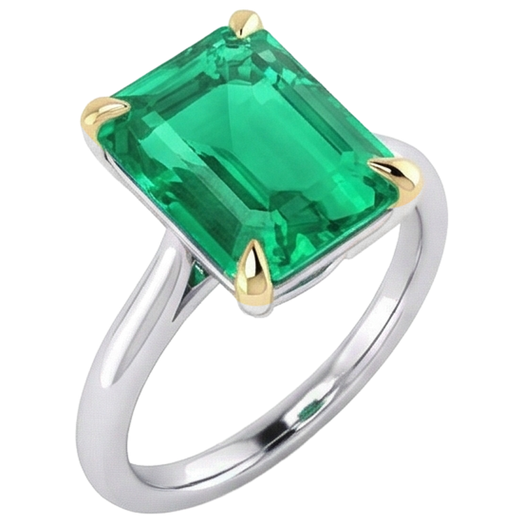 Émeraude Taille Émeraude Bague Pierre Précieuse en Or 14K Bicolore – vue de côté
