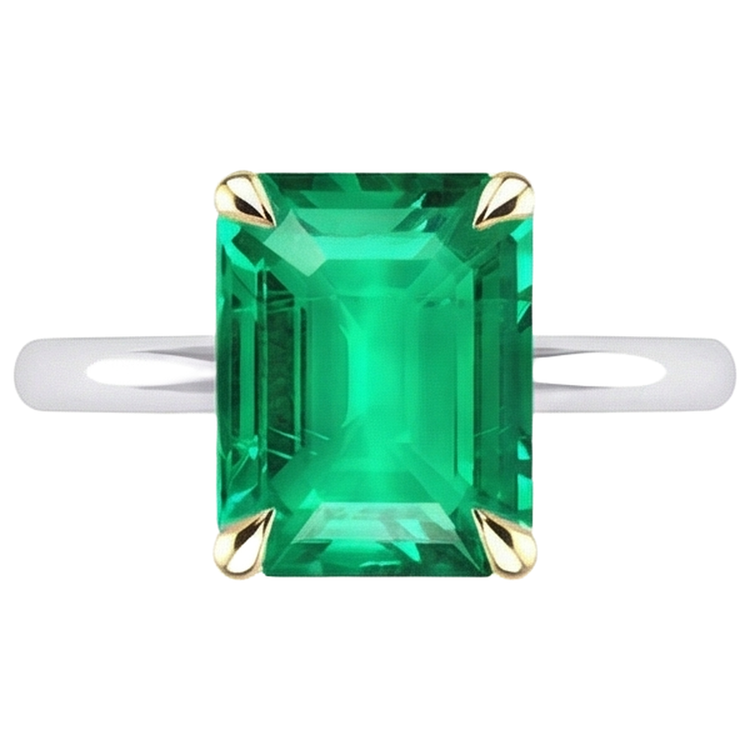 Émeraude Taille Émeraude Bague Pierre Précieuse en Or 14K Bicolore – vue de face