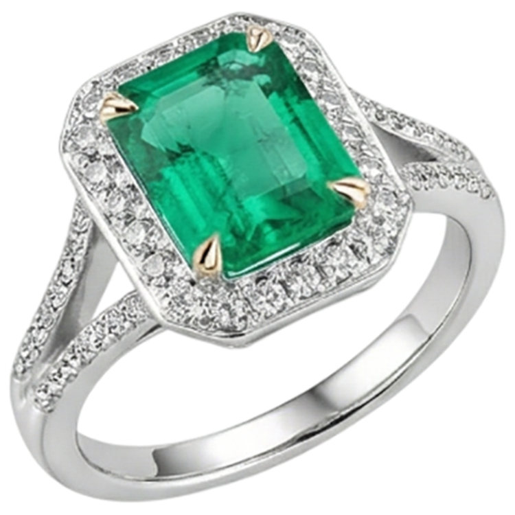 Émeraude Fine Bague Pierre Précieuse 2-carats Or Deux Tons 14 Carats – vue de côté