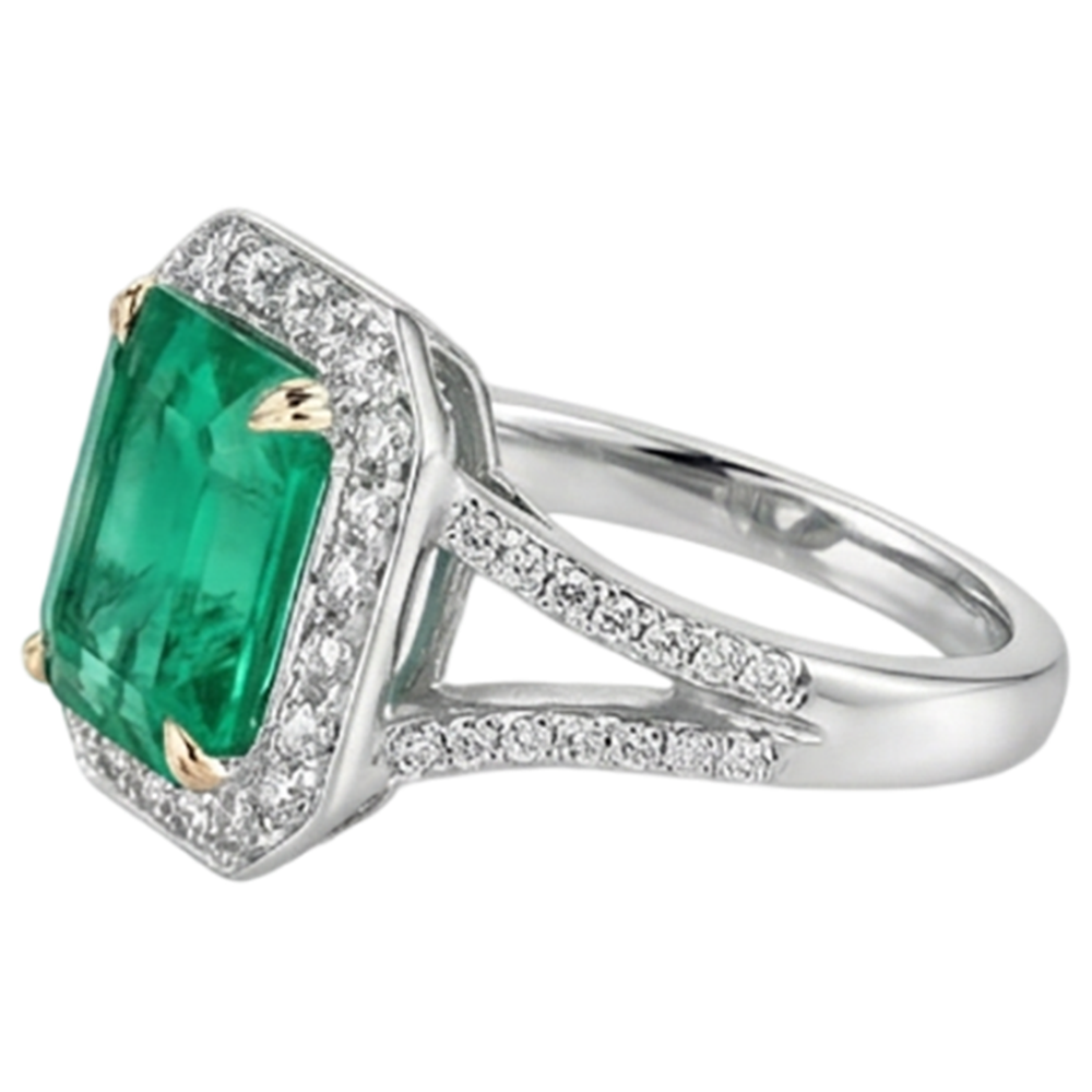 Taille à Degrés Émeraude Fine bague en Or Deux Tons 14 Carats – vue arrière