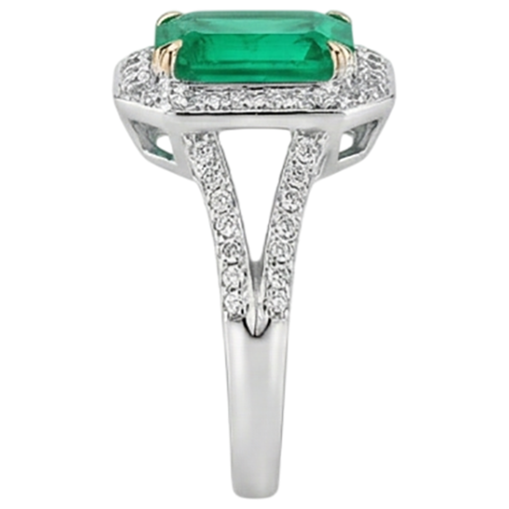 Taille à Degrés Émeraude Fine bague en Or Deux Tons 14 Carats – vue détaillée