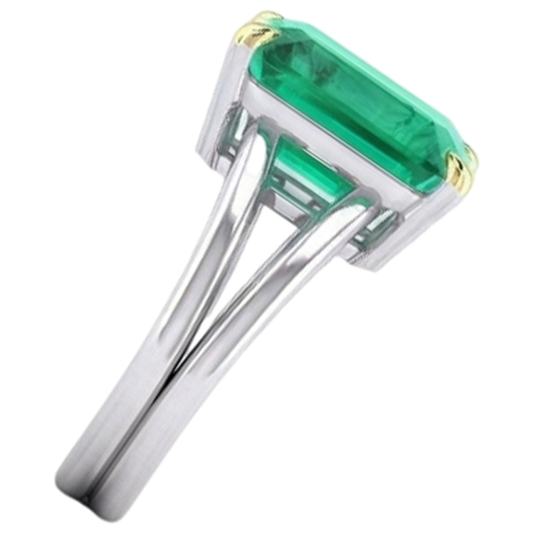 Bague avec Gemme Or Bicolore 14 Carats avec Émeraude – vue de côté