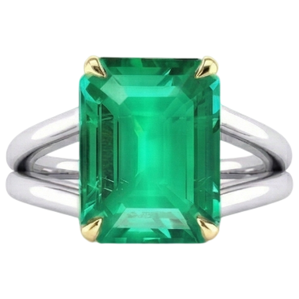 Émeraude Bague avec Gemme 4 carats Or Bicolore 14 Carats – vue de face