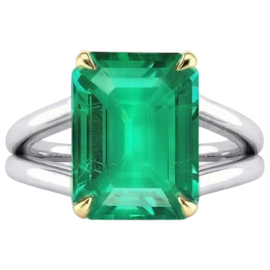 Émeraude Bague avec Gemme 4 carats Or Bicolore 14 Carats – vue de face