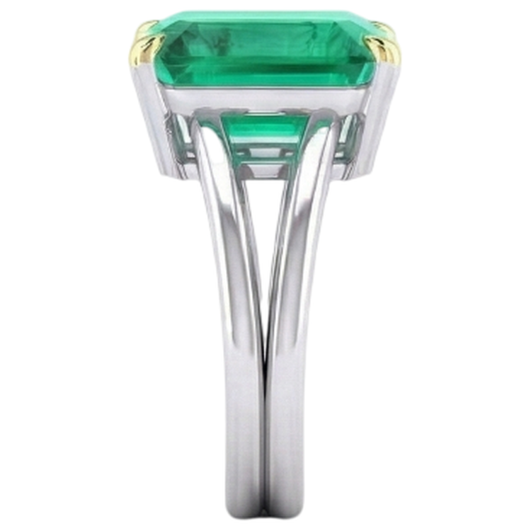 Taille à Degrés Émeraude bague en Or Bicolore 14 Carats – vue d'angle