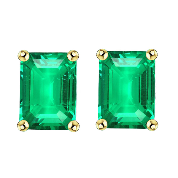Émeraude Taille Émeraude Gemstone Earring en Or Bicolore 14 Carats – vue principale