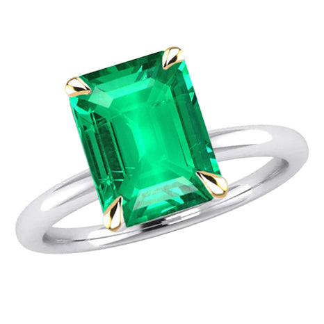 Taille Émeraude Émeraude bague en Or 14K Bicolore – vue principale