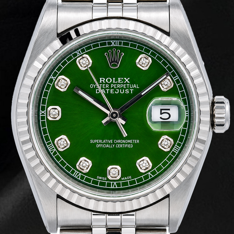 Montre Rolex Datejust 16220 36 mm Cadran Diamants Vert Acier Inoxydable
