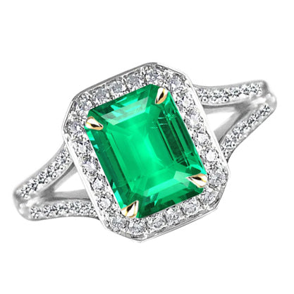 Bague Pierre Précieuse Or Deux Tons 14 Carats avec Émeraude Fine – vue principale
