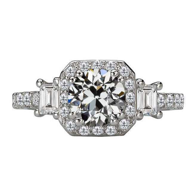 Coussin Antique Diamant Fin bague en Or Blanc 14 Carats – vue principale