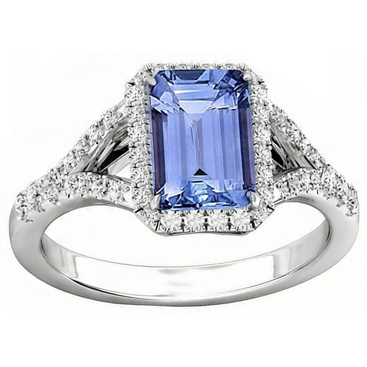 Emeraude Tanzanite 4.10 Carats Diamants Naturels Extraits des Mines ( et non cultivés en laboratoire ) Bague de Fiançailles Or Blanc 14K