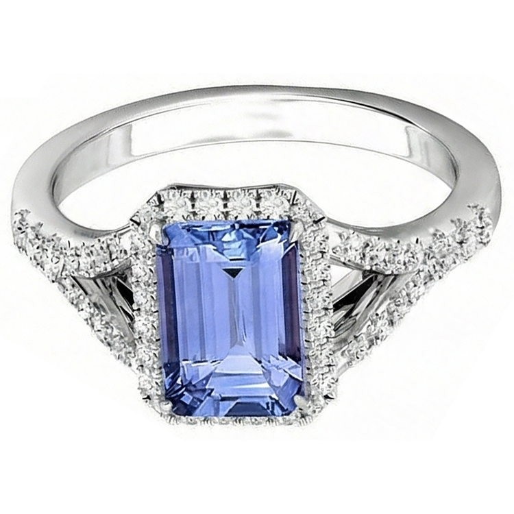 Emeraude Tanzanite 4.10 Carats Diamants Naturels Extraits des Mines ( et non cultivés en laboratoire ) Bague de Fiançailles Or Blanc 14K