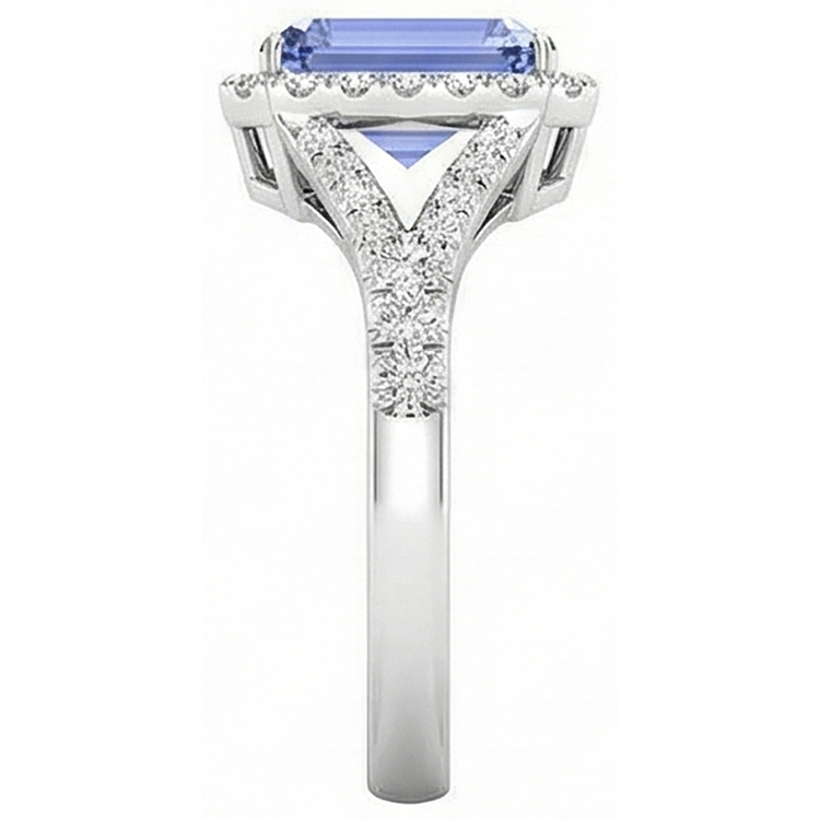 Emeraude Tanzanite 4.10 Carats Diamants Naturels Extraits des Mines ( et non cultivés en laboratoire ) Bague de Fiançailles Or Blanc 14K