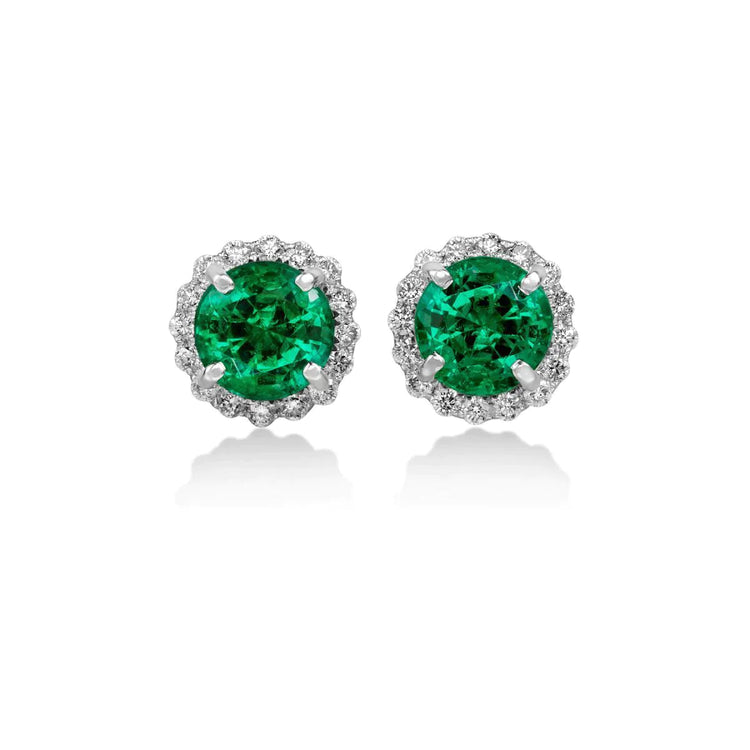 Émeraude Vert Avec Diamants 5.80 Carats Stud Halo Boucle D'Oreille Or Blanc 14K