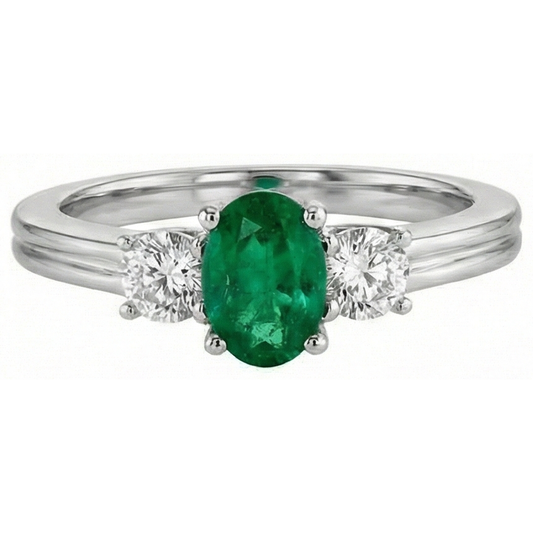 Émeraude Vert avec bague de fiançailles diamant sertie 3 griffes 2.50 ct. GT 14K