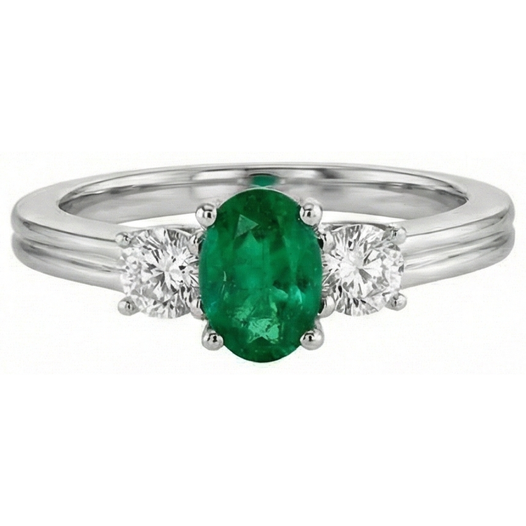 Émeraude Vert avec bague de fiançailles diamant sertie 3 griffes 2.50 ct. GT 14K