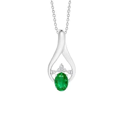 Émeraude Vert ovale de 3.25 carats avec pendentif en pierres précieuses à diamant rond