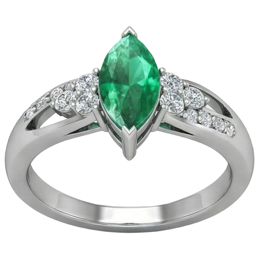 Émeraude verte avec diamants 2.75 ct. Bague de Fiançailles Or Blanc 14K