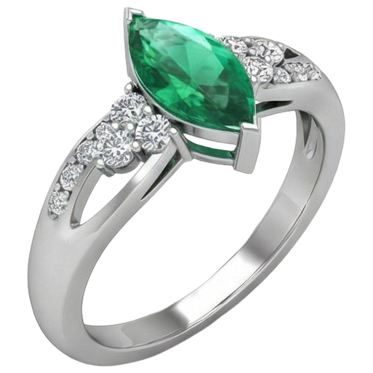 Émeraude verte avec diamants 2.75 ct. Bague de Fiançailles Or Blanc 14K
