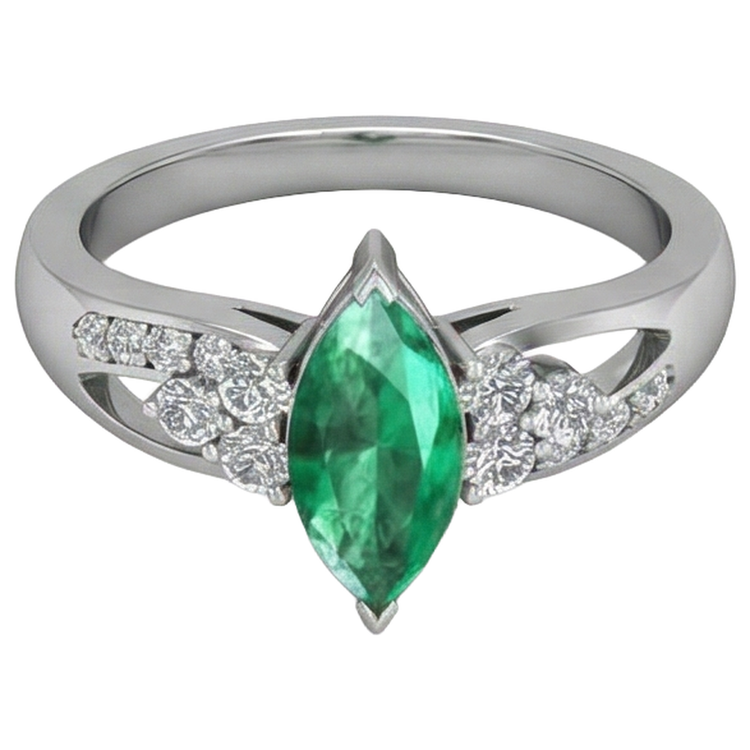 Émeraude verte avec diamants 2.75 ct. Bague de Fiançailles Or Blanc 14K