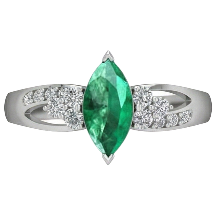 Émeraude verte avec diamants 2.75 ct. Bague de Fiançailles Or Blanc 14K