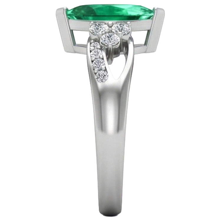 Émeraude verte avec diamants 2.75 ct. Bague de Fiançailles Or Blanc 14K