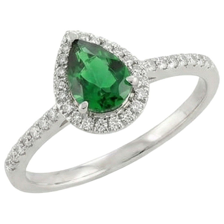 Émeraude verte avec diamants blancs 5.70 ct. Bague Or Blanc 14K