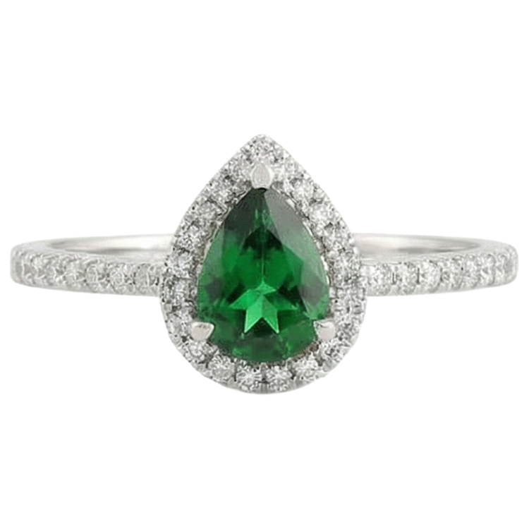 Émeraude verte avec diamants blancs 5.70 ct. Bague Or Blanc 14K
