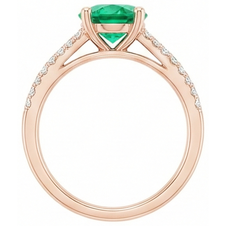 Émeraude verte de Coupe Ronde de 2.85 ct avec diamants en or rose 14k