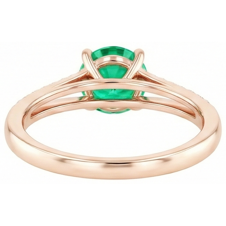 Émeraude verte de Coupe Ronde de 2.85 ct avec diamants en or rose 14k