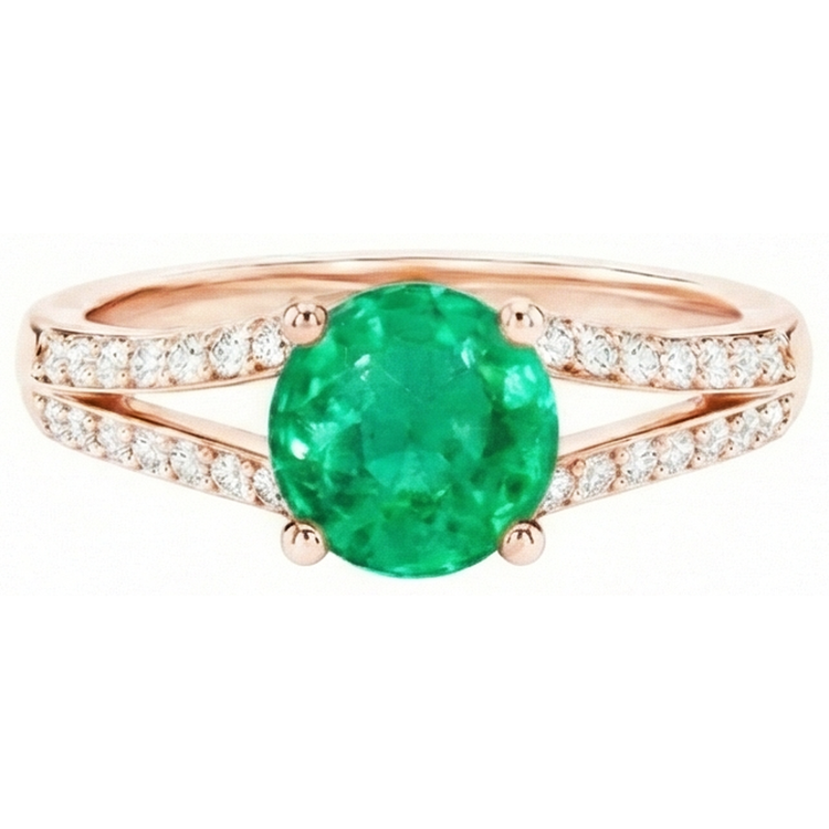Émeraude verte de Coupe Ronde de 2.85 ct avec diamants en or rose 14k