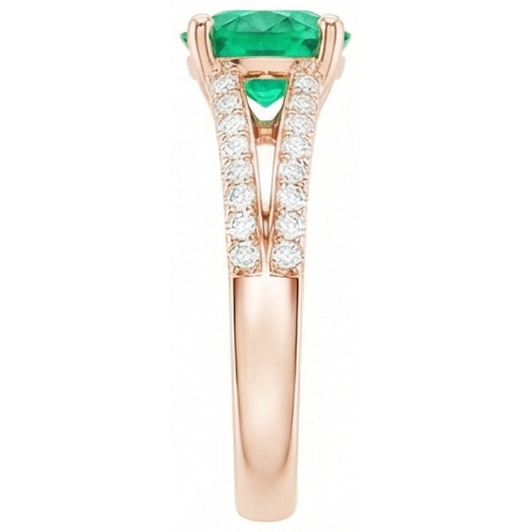 Émeraude verte de Coupe Ronde de 2.85 ct avec diamants en or rose 14k