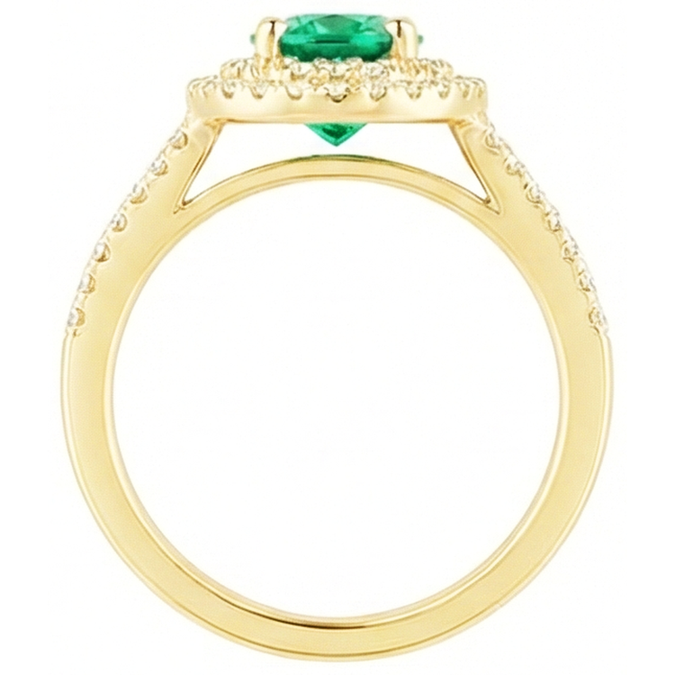 Émeraude verte de forme ovale en or 14K avec bague en diamant rond 6 carats