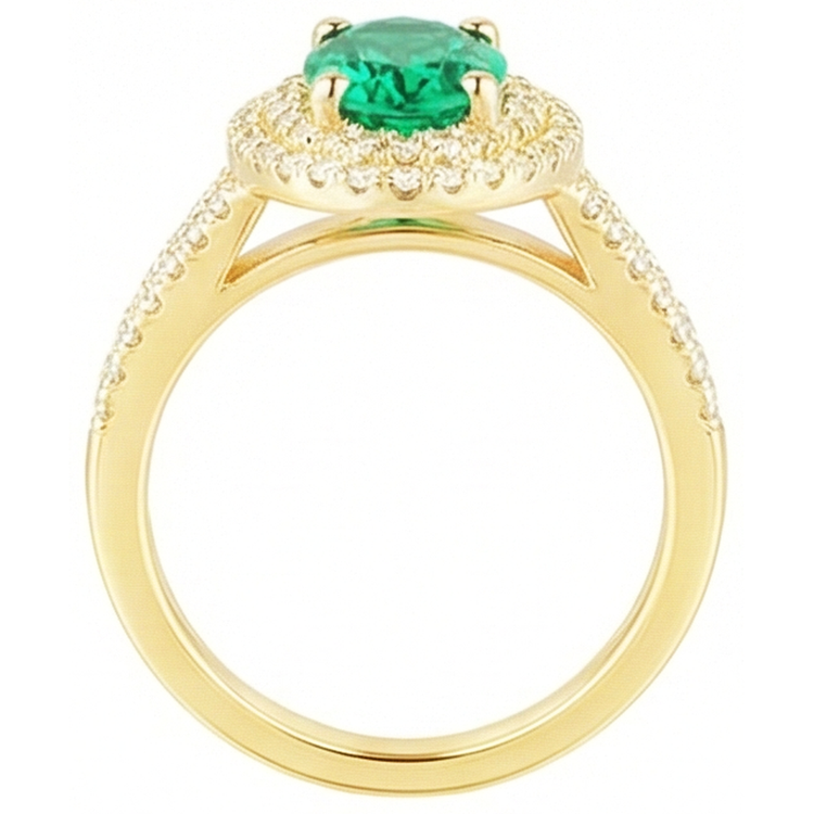 Émeraude verte de forme ovale en or 14K avec bague en diamant rond 6 carats