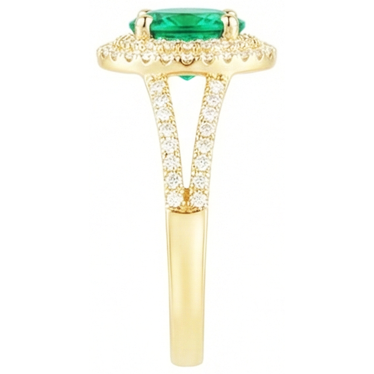 Émeraude verte de forme ovale en or 14K avec bague en diamant rond 6 carats