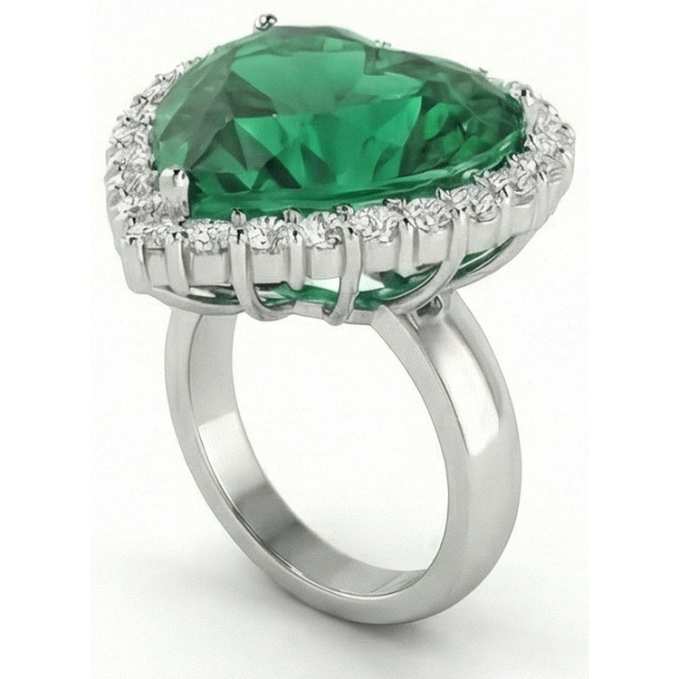 Émeraude verte en forme de coeur de 13 carats avec bague de mariage en diamant 14K