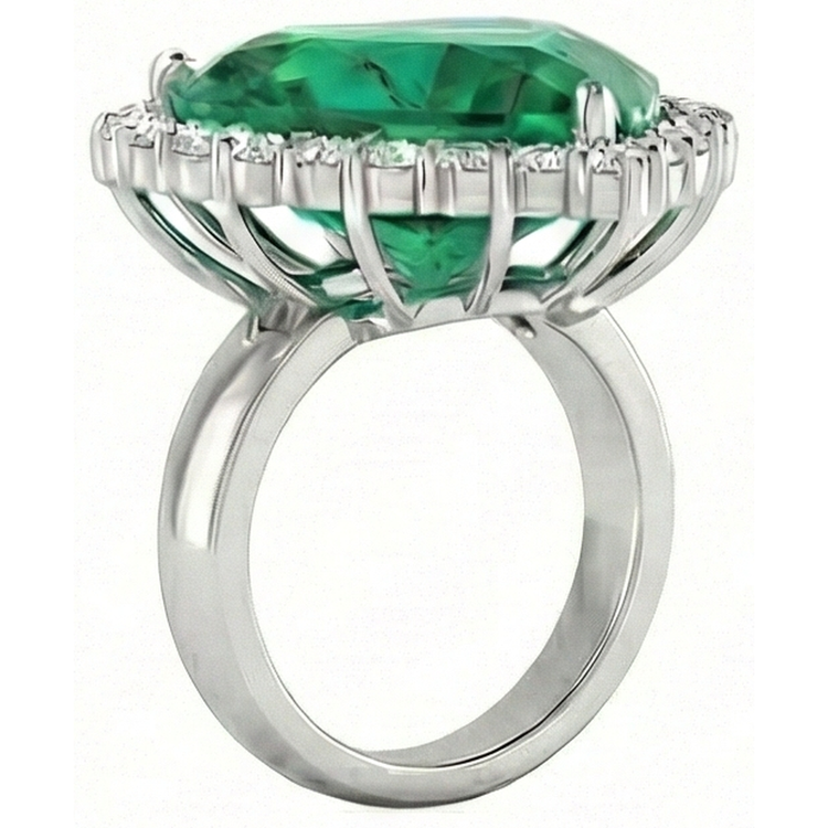 Émeraude verte en forme de coeur de 13 carats avec bague de mariage en diamant 14K