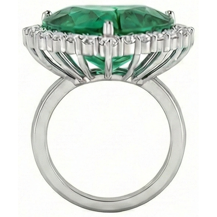Émeraude verte en forme de coeur de 13 carats avec bague de mariage en diamant 14K