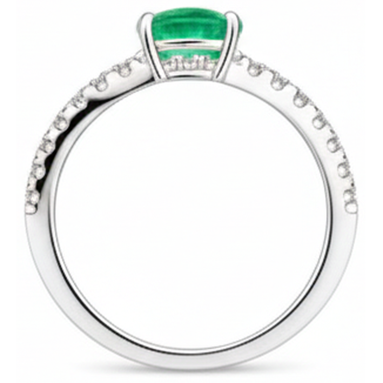 Émeraude verte ovale de 4.25 ct avec bague en diamant en or