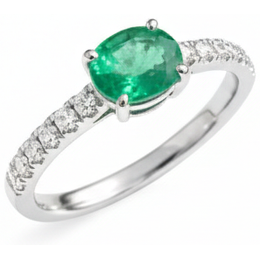 Émeraude verte ovale de 4.25 ct avec bague en diamant en or