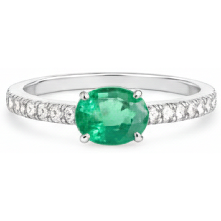 Émeraude verte ovale de 4.25 ct avec bague en diamant en or