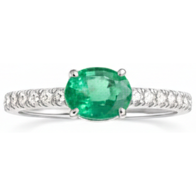 Émeraude verte ovale de 4.25 ct avec bague en diamant en or