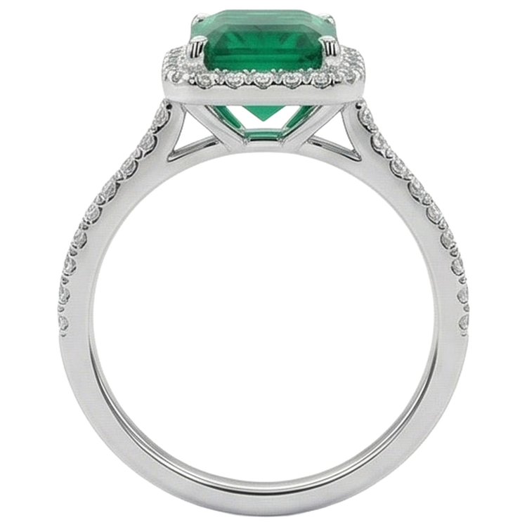 Émeraude verte taille émeraude de 3.55 ct avec bague de mariage en diamant rond