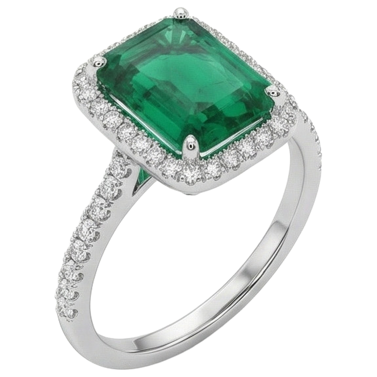 Émeraude verte taille émeraude de 3.55 ct avec bague de mariage en diamant rond