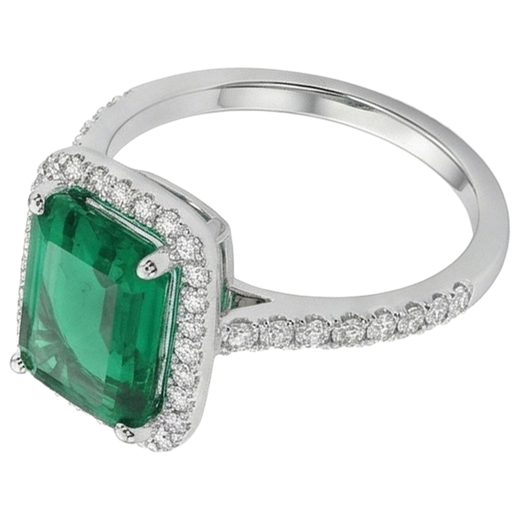 Émeraude verte taille émeraude de 3.55 ct avec bague de mariage en diamant rond