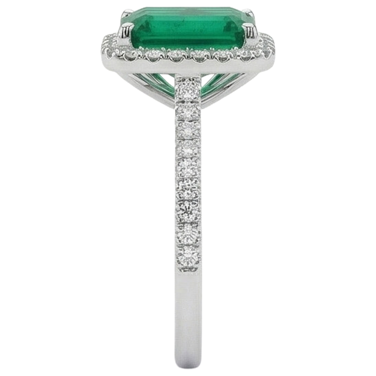 Émeraude verte taille émeraude de 3.55 ct avec bague de mariage en diamant rond