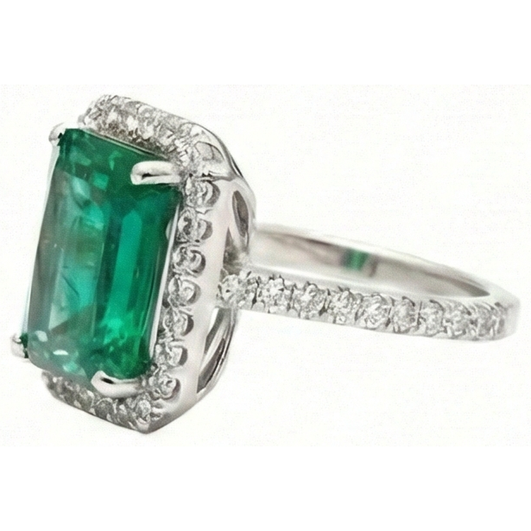 Émeraude verte taille émeraude de 6,50 carats avec alliance en diamant